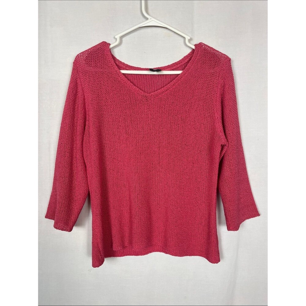 Eileen Fisher 100% Silk Pink Crocheted V Neck Sweater